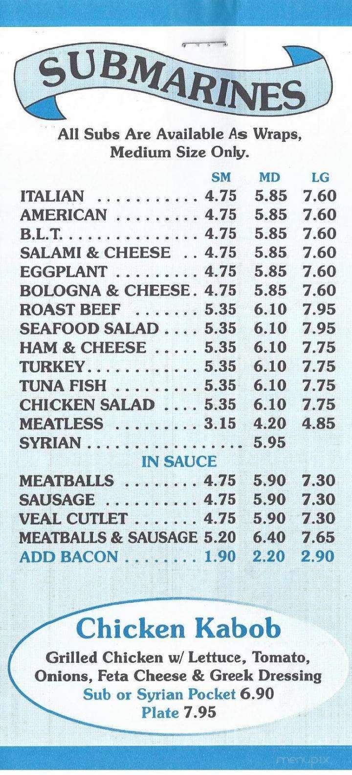 Rico's Subs & Pizza - North Attleboro, MA menu_pic