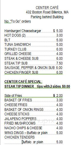 Center Cafe - Billerica, MA menu_pic