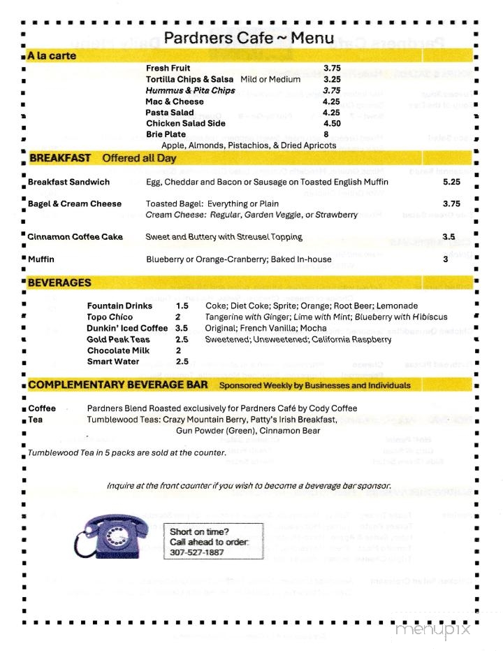 Pardners Cafe - Cody, WY menu_pic