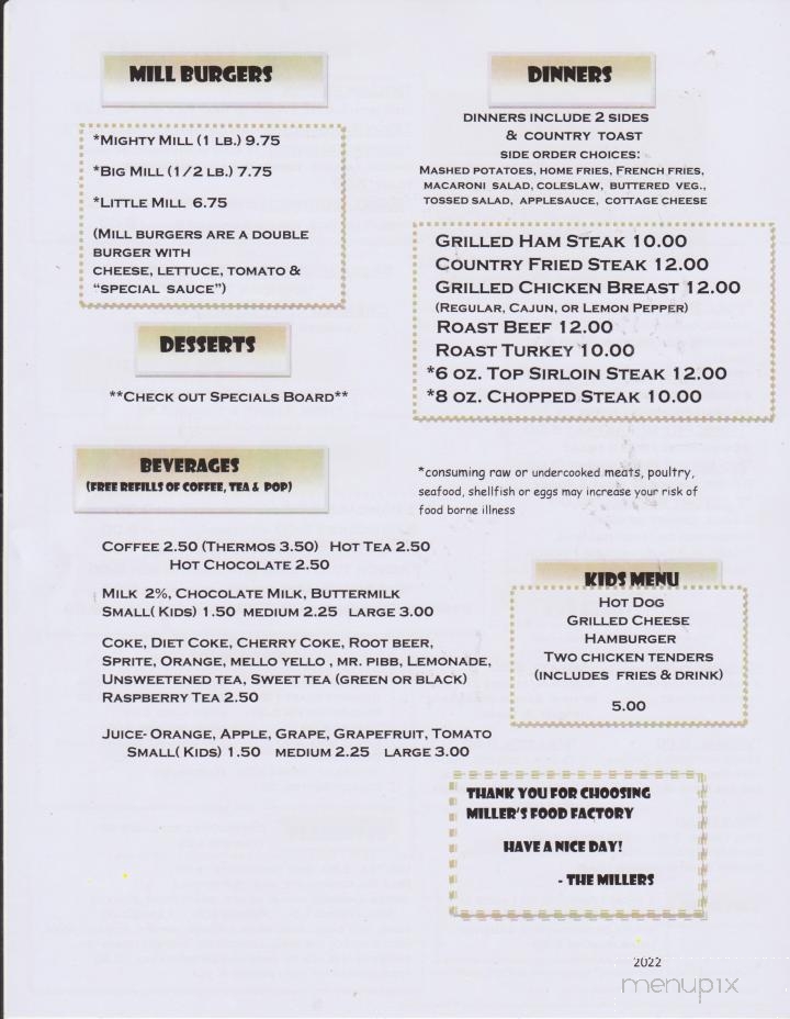 Miller's Food Factory - Conneaut Lake, PA menu_pic