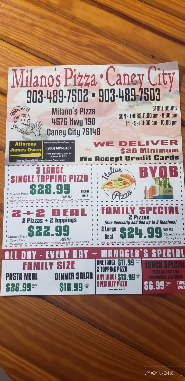 Milano's Pizza - Caney City, TX