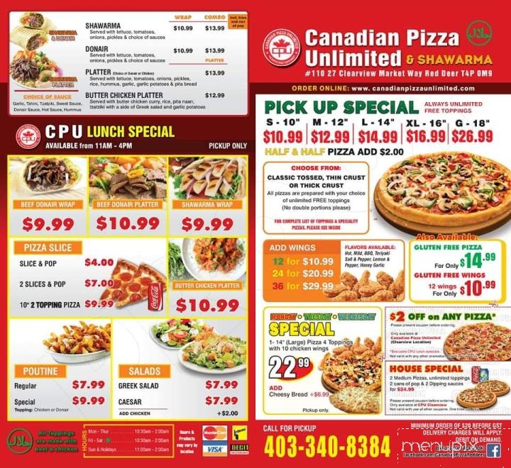 Canadian Pizza Unlimited and Shawarma - Red Deer, AB menu_pic