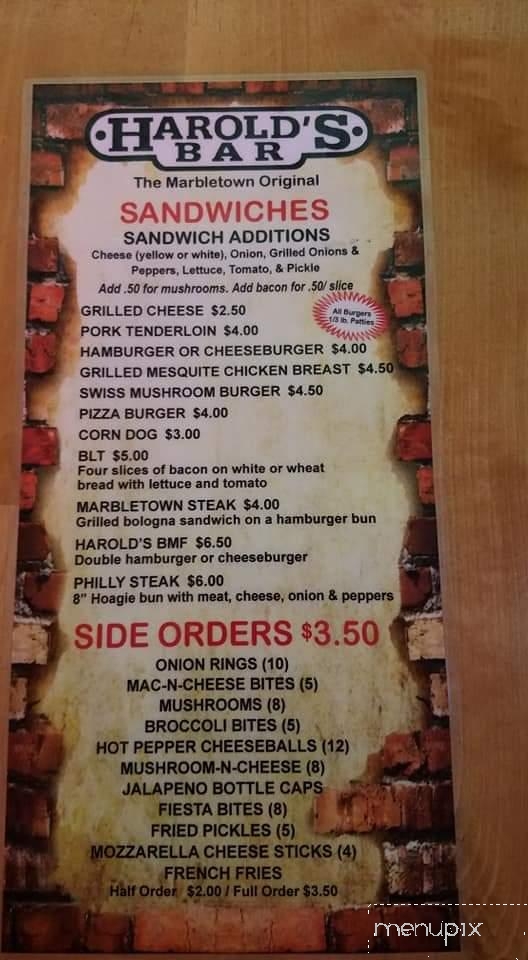 Harold's Bar - Delphos, OH menu_pic