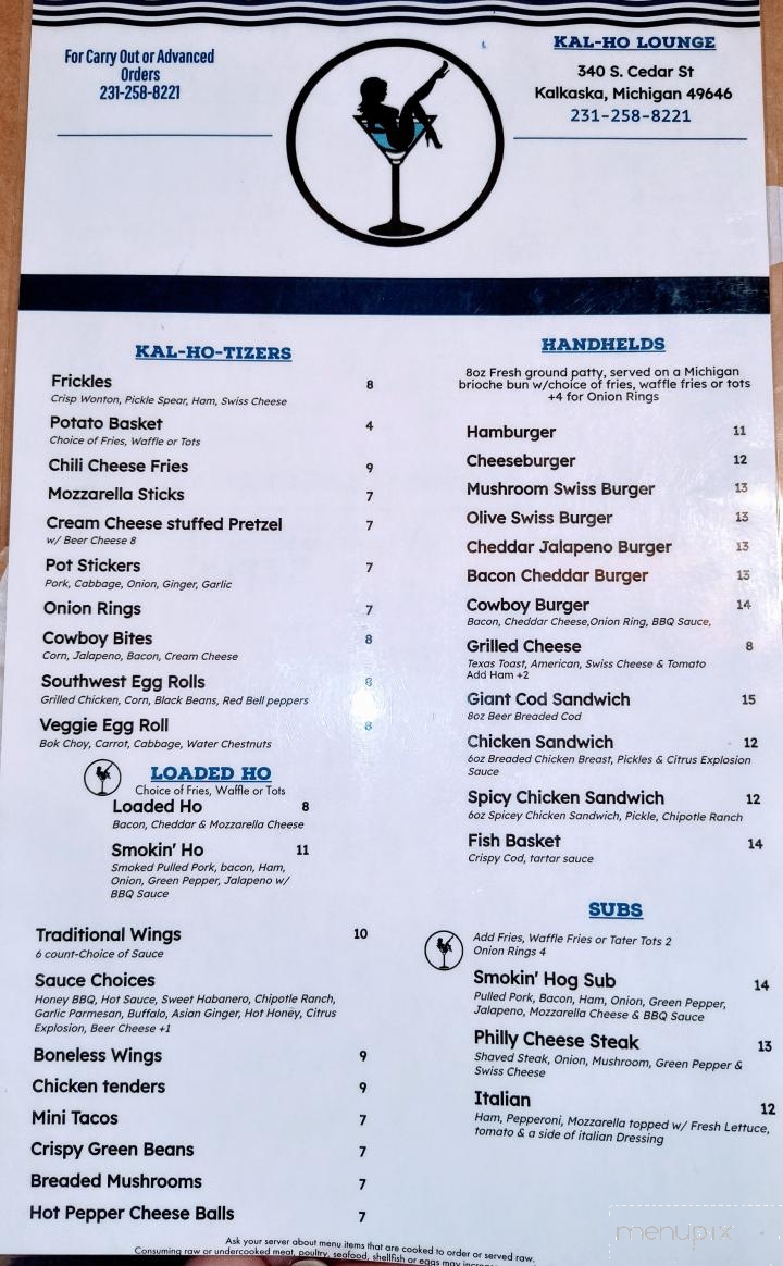 Kal-Ho Lounge - Kalkaska, MI menu_pic