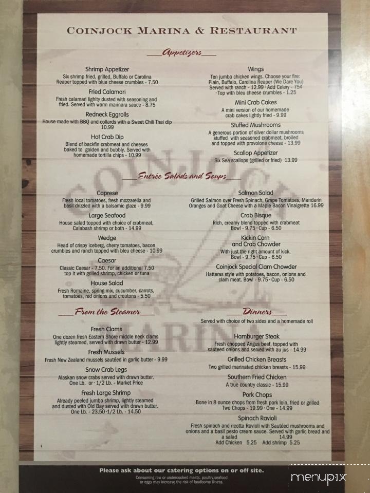 Coinjock Marina Restaurant - Coinjock, NC menu_pic