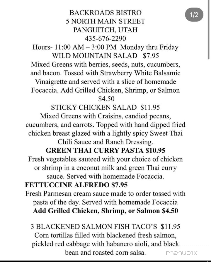 Backroads Bistro - Panguitch, UT menu_pic