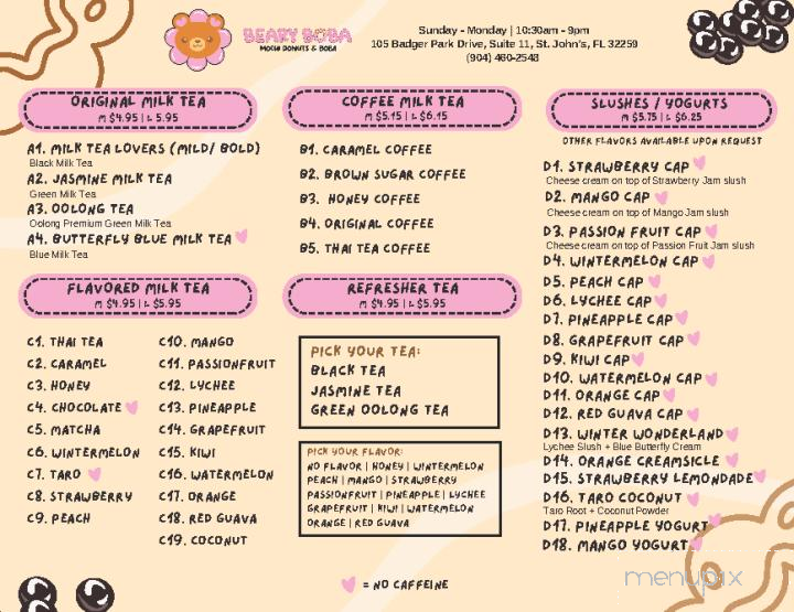 Beary Boba - Jacksonville, FL menu_pic