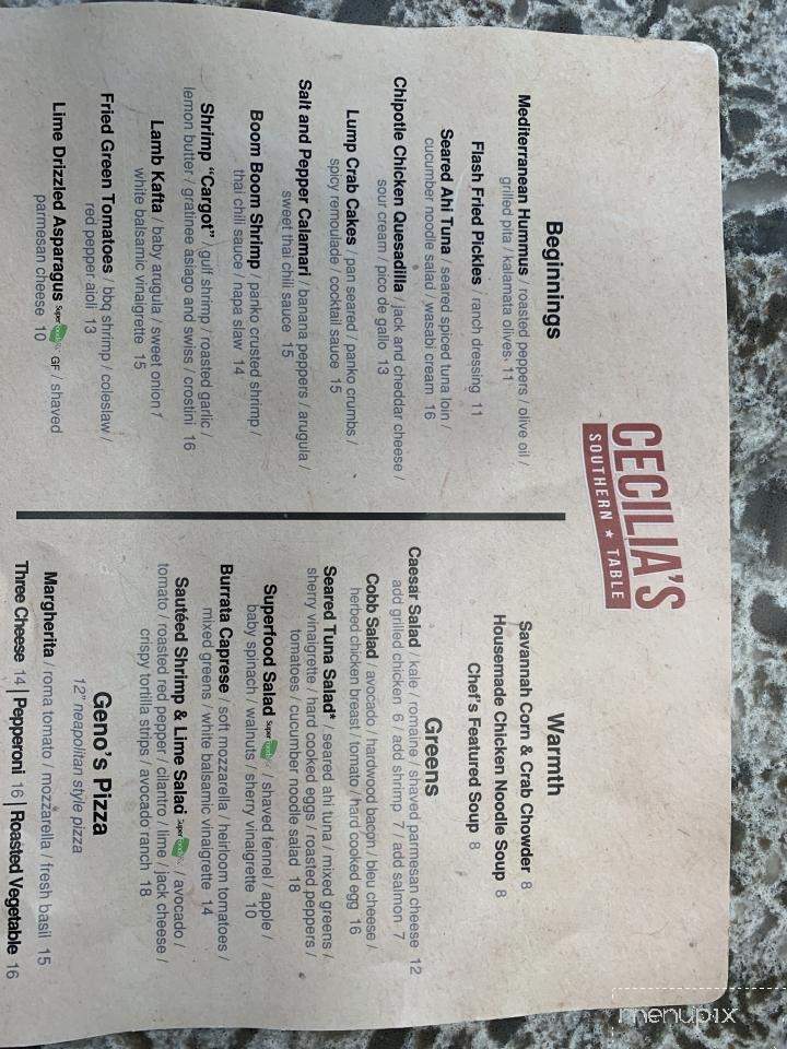Cecilia's Southern Table - College Park, GA menu_pic