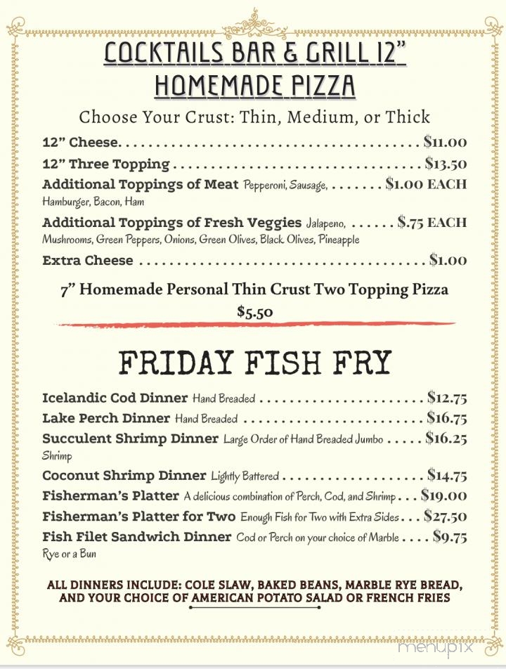 Cocktails Bar & Grill - Beaver Dam, WI menu_pic