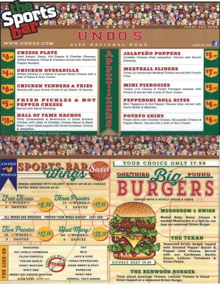 Undo's Sport's Bar - Elm Grove - Wheeling, WV menu_pic