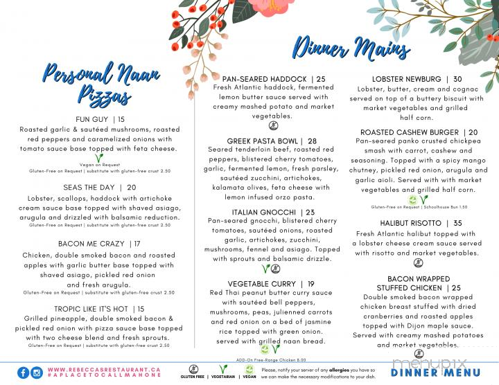 Rebecca's Restaurant - Mahone Bay, NS menu_pic