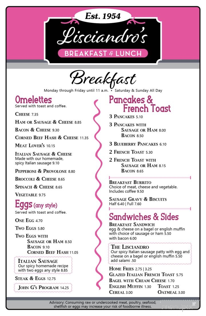 Lisciandro's Restaurant - Jamestown, NY menu_pic