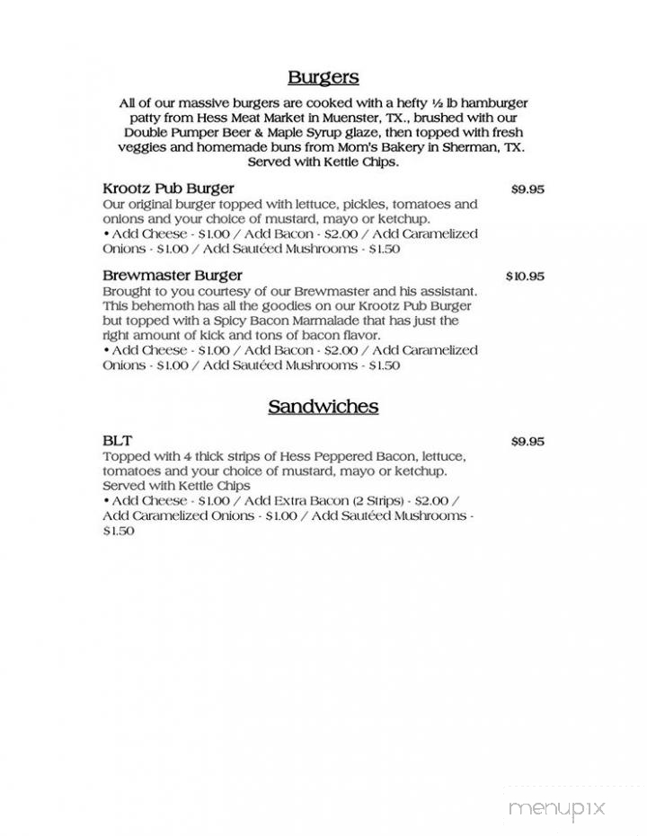 Krootz Brewing Company - Gainesville, TX menu_pic