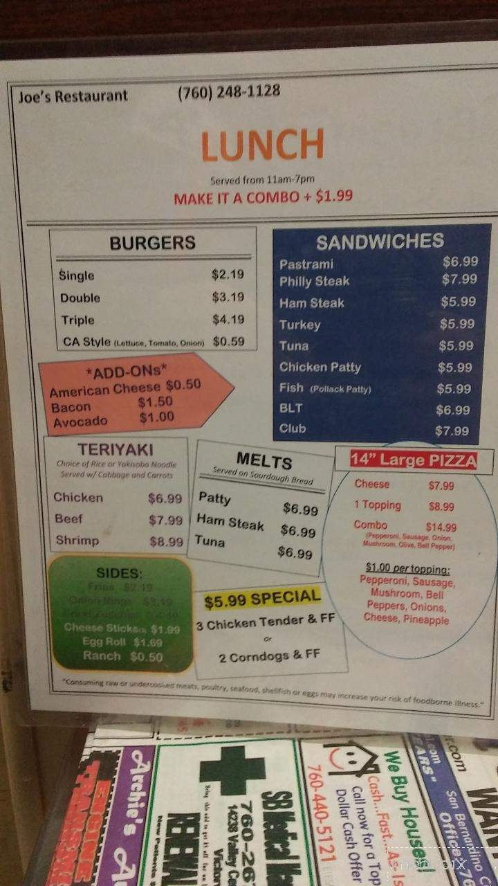 Little Joe's Family Restaurant - Lucerne Valley, CA menu_pic