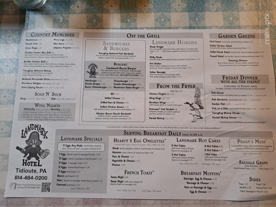 Landmark Hotel - Tidioute, PA menu_pic