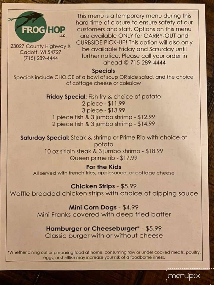 Frog Hop - Cadott, WI menu_pic