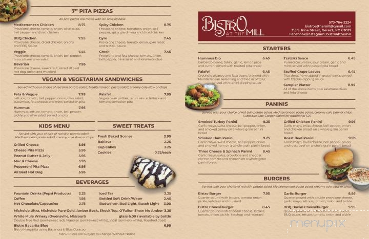Bistro At the Mill - Gerald, MO menu_pic