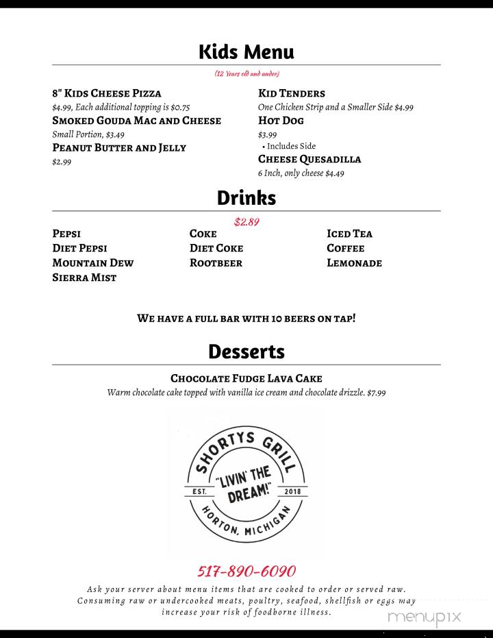 Shorty's Grill - Horton, MI menu_pic