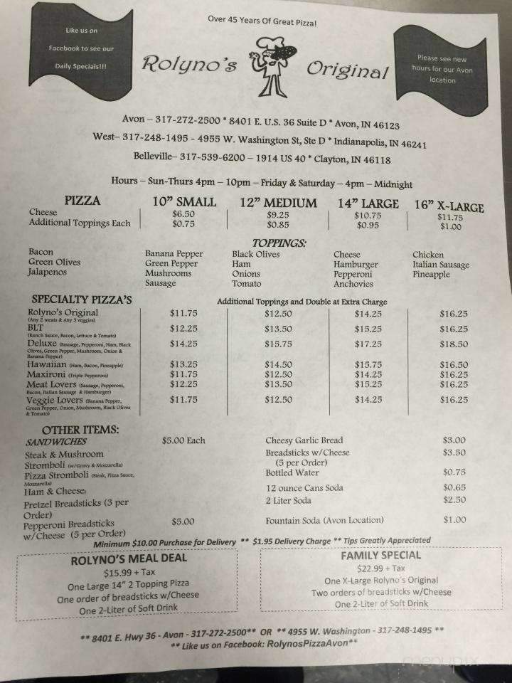 Rolyno's Original Pizza - Indianapolis, IN menu_pic
