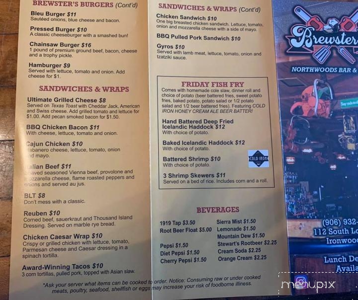 Brewsters Northwoods Bar - Ironwood, MI menu_pic