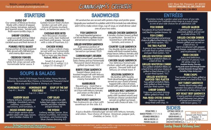 Cunningham's Creekside - Prospect, KY menu_pic