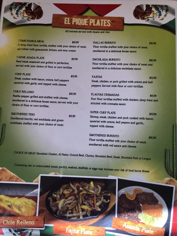El Pique Family Restaurant - Dallas, OR menu_pic