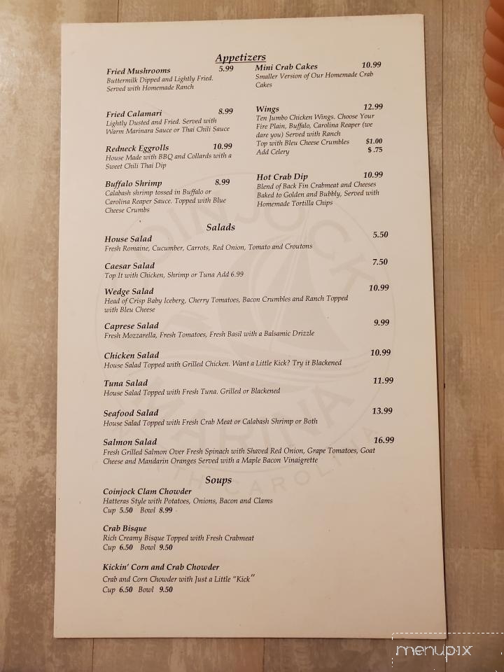 Coinjock Marina Restaurant - Coinjock, NC menu_pic
