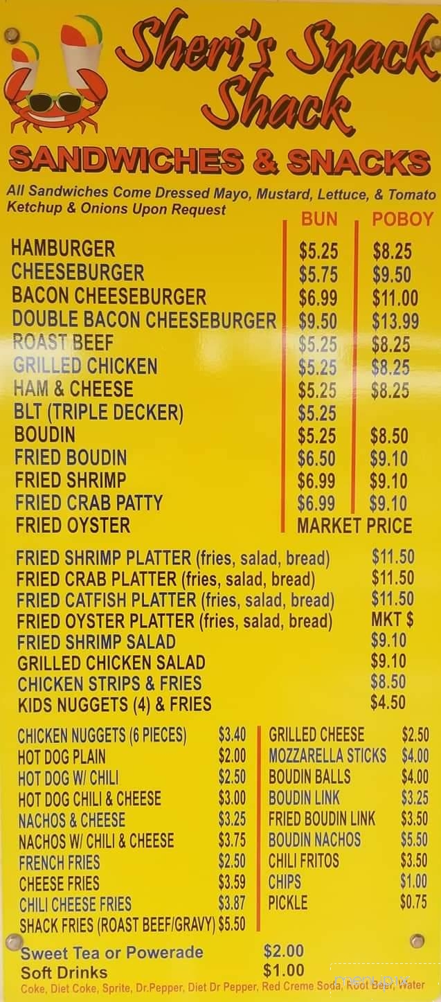Sheri's Snack Shack - Montegut, LA menu_pic