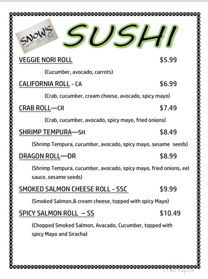 Snow's Asian Grill - Cochran, GA menu_pic