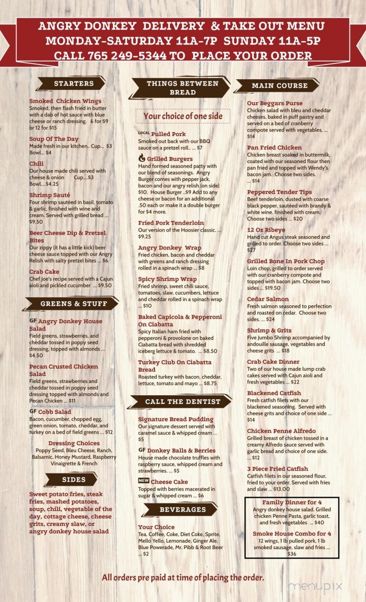 Angry Donkey - Michigantown, IN menu_pic