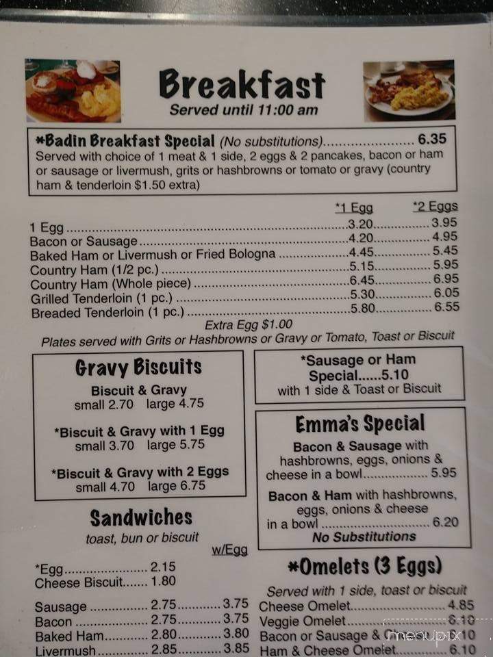 Badin Lake Family Restaurant - New London, NC menu_pic