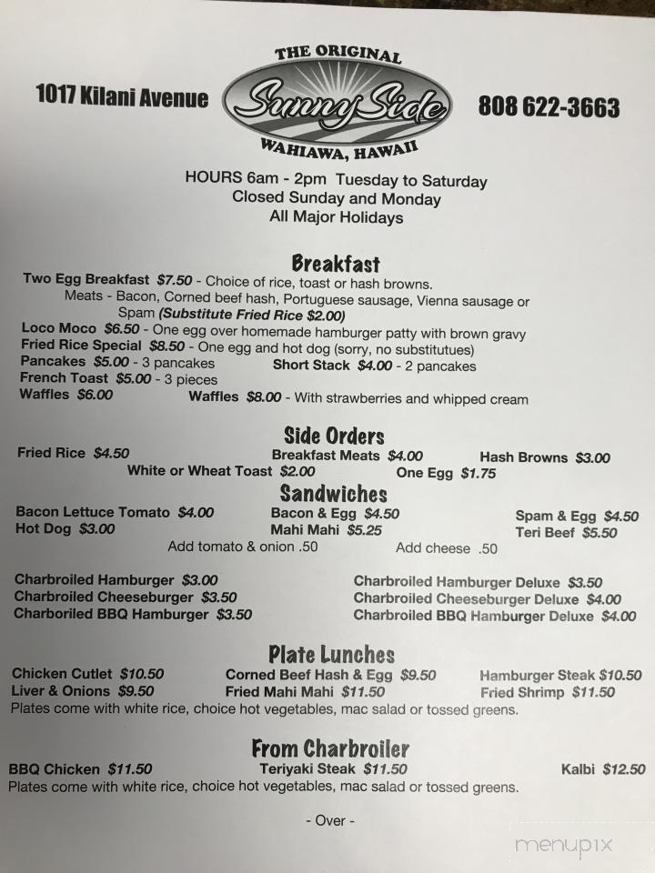 Sunny Side - Wahiawa, HI menu_pic