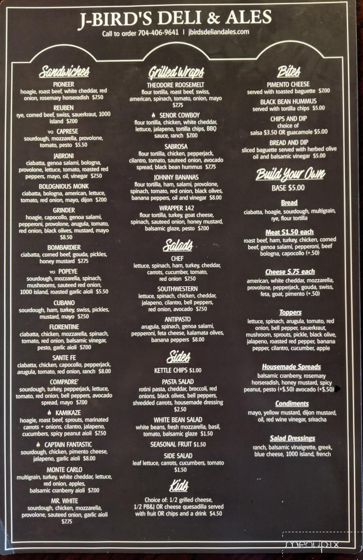 J Bird's Deli & Ales - Shelby, NC menu_pic