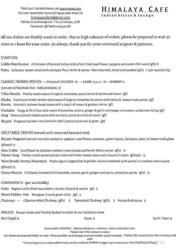 Himalaya Cafe - Old Saybrook, CT menu_pic