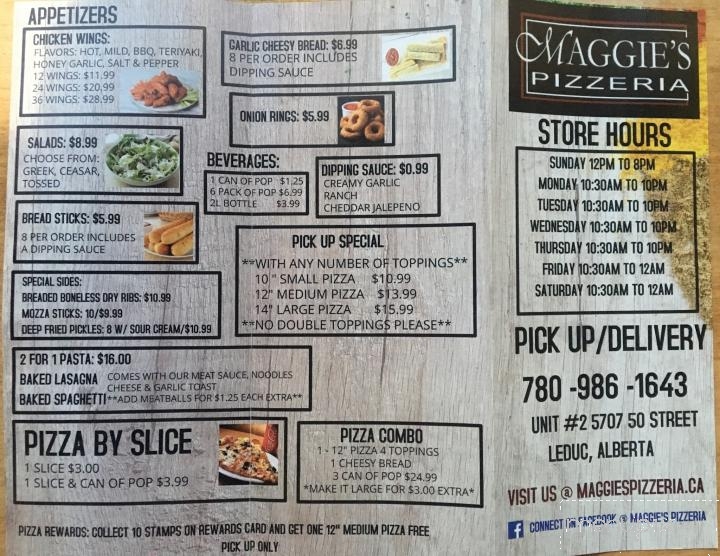 Maggie's Pizzeria - Leduc, AB menu_pic
