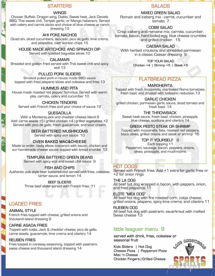 Lake Arrowhead Sports Grille - Blue Jay, CA menu_pic
