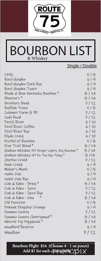 Route 75 Bar & Grill - Dakota, IL menu_pic