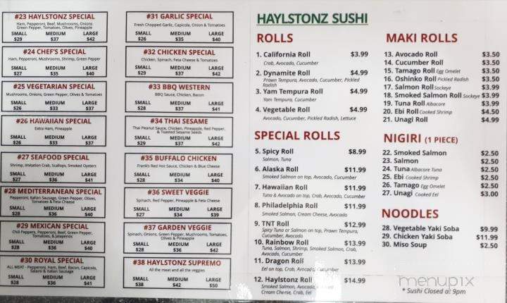 Haylstonz Pizza & Sushi - Powell River, BC menu_pic