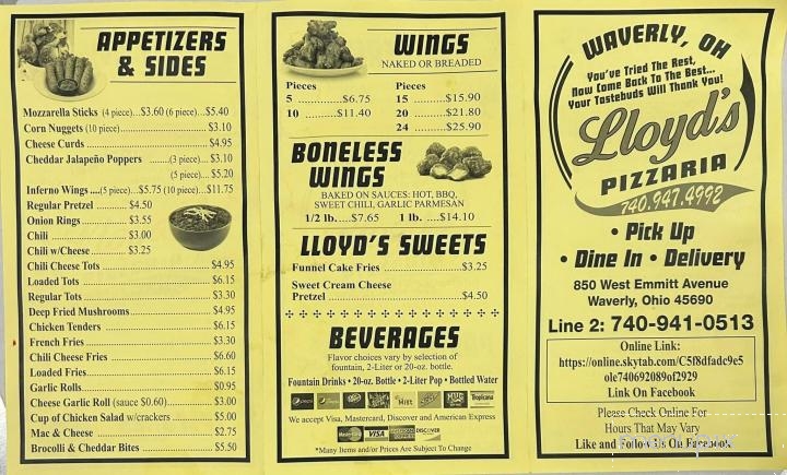 Lloyd's Pizzeria - Waverly, OH menu_pic