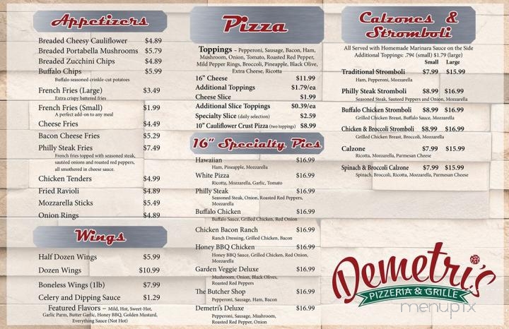 Demetri's Pizzeria & Grille - Loretto, PA menu_pic