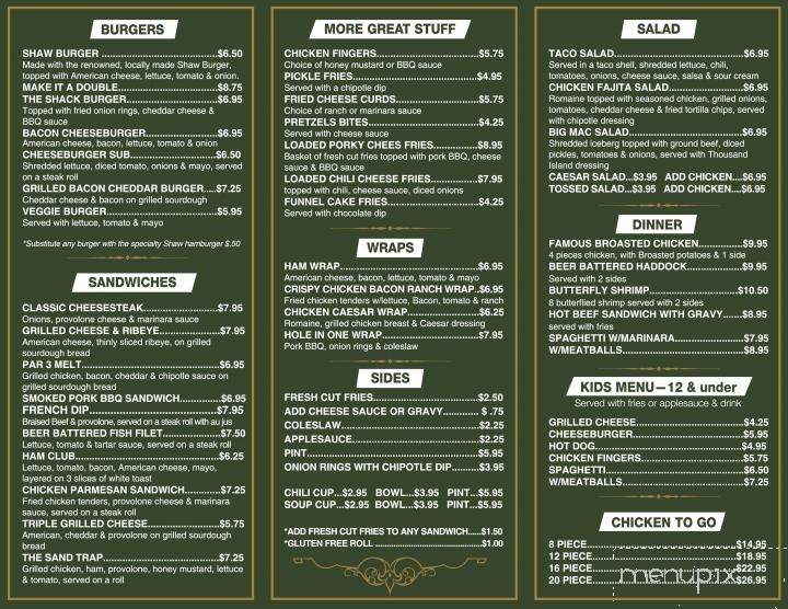 The Shack Restaurant & Mini Golf - Manheim, PA menu_pic
