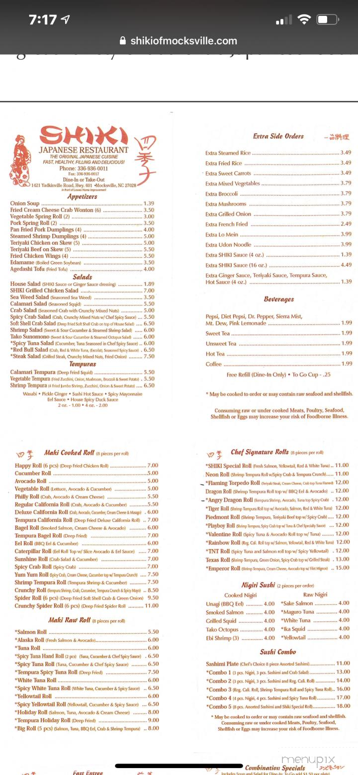 Shiki - Mocksville, NC menu_pic