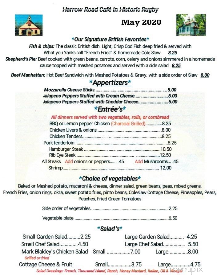 Harrow Road Cafe - Robbins, TN menu_pic