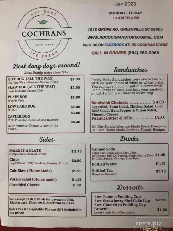 R D Cochran Store - Greenville, SC menu_pic
