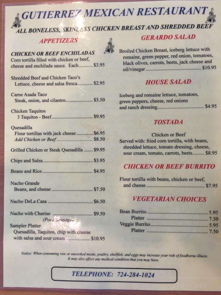 Gutierrez Mexican Restaurant - Butler, PA menu_pic