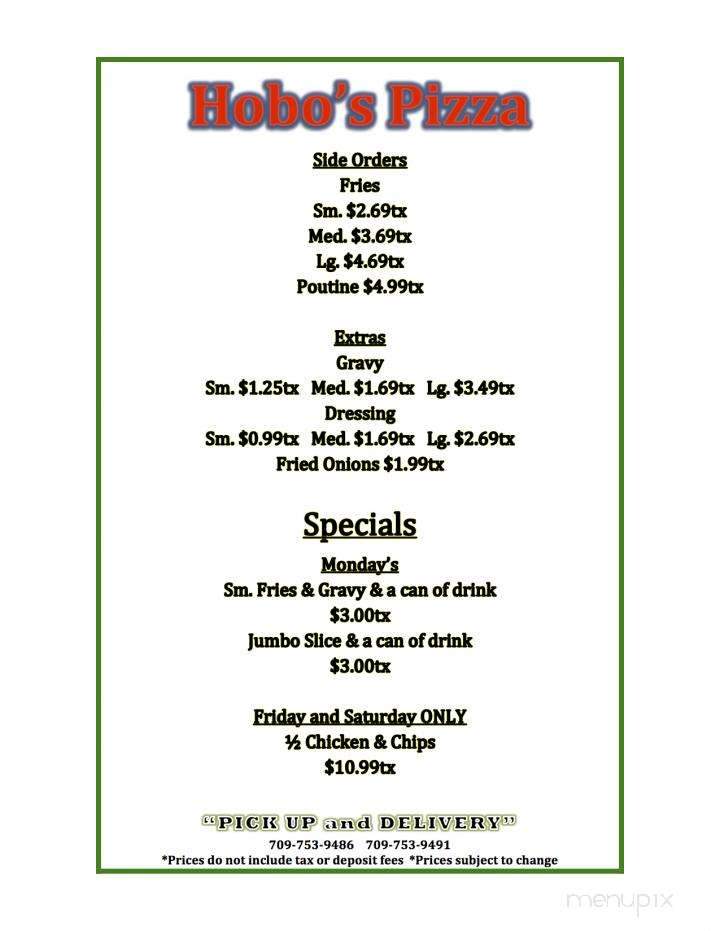 Hobo's Pizza - Saint John's, NL menu_pic