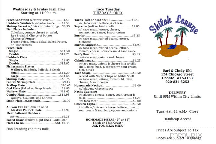 Shiloh Lounge - Oconto, WI menu_pic