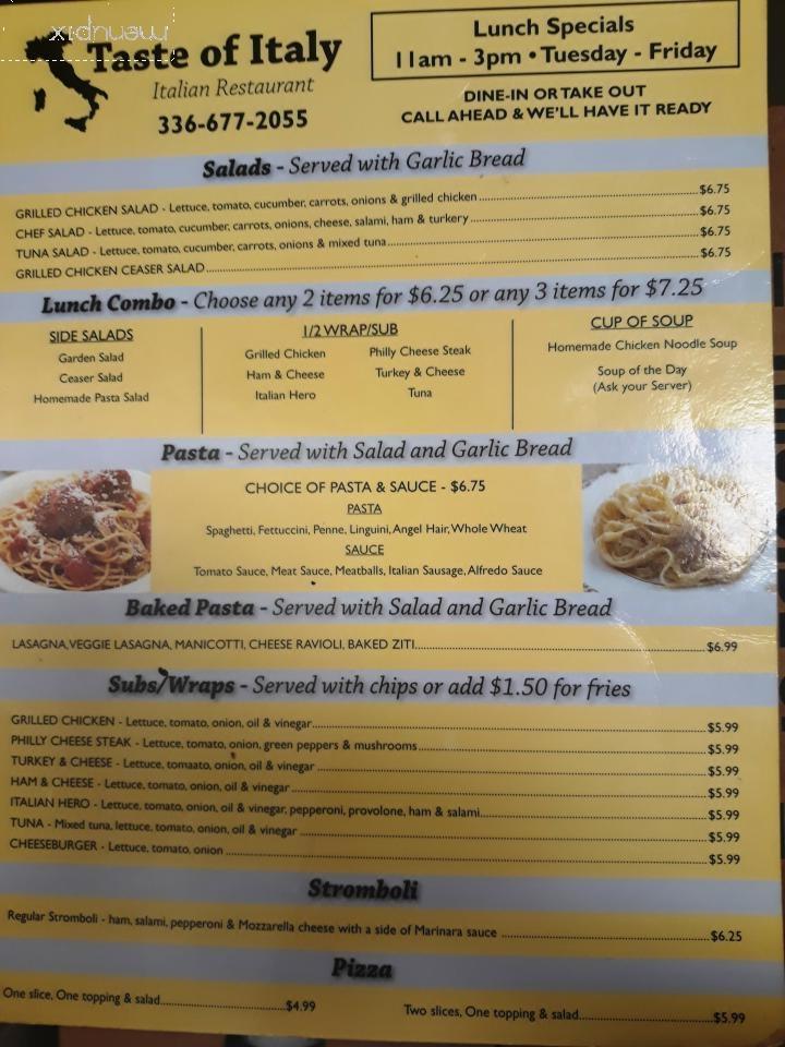 Taste Of Italy - Yadkinville, NC menu_pic