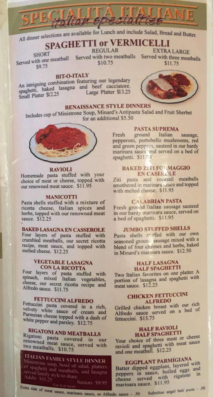 Minard's Spaghetti Inn - Clarksburg, WV menu_pic