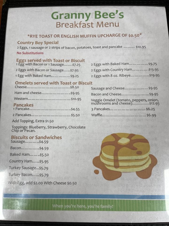 Granny Bee's - Appomattox, VA menu_pic
